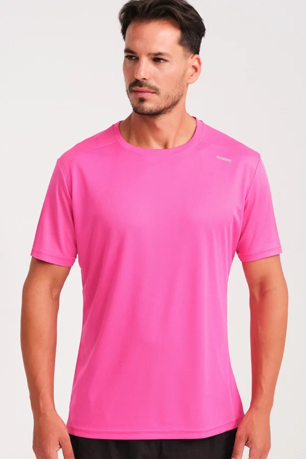 Camiseta Running Manga Corta Hombre Code Fucsia El Ctrico